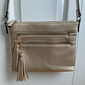 Like-new metallic gold crossbody purse bag